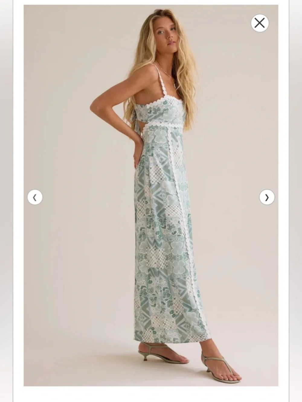 NWT Altar’d State Sola Mint Green Patchwork Maxi Dress with White Trim - Picture 4 of 7